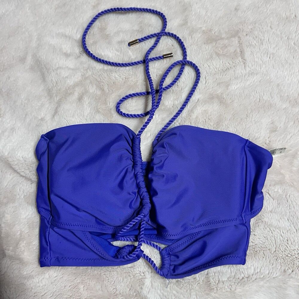 Aerie Womens S Blue Violet Lace Up Wrap Halter Bikini Swim Top NWT